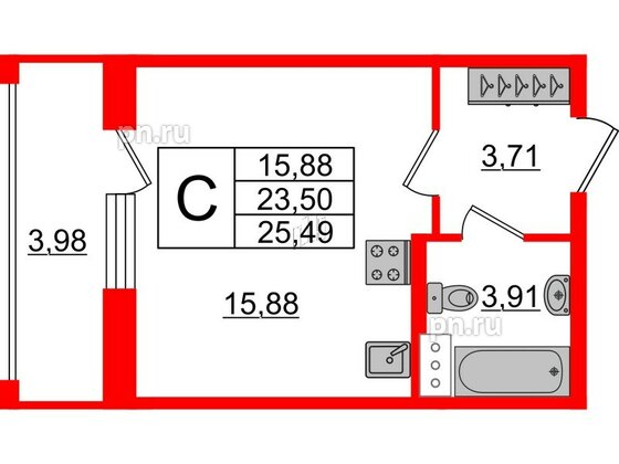 Квартира в ЖК Аквилон ZALIVE, студия, 26.2 м², 10 этаж