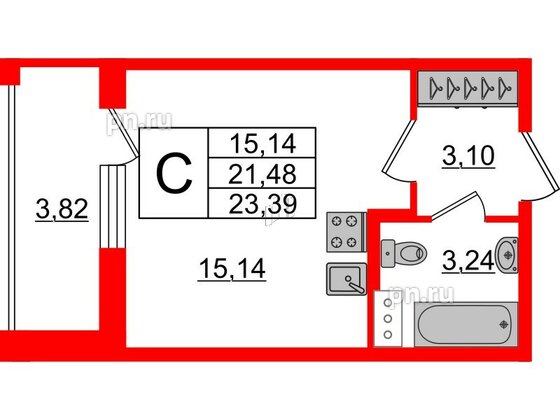 Квартира в ЖК Аквилон ZALIVE, студия, 24.1 м², 11 этаж