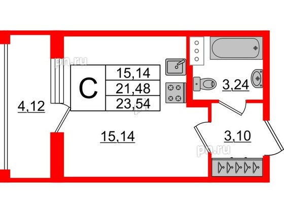Квартира в ЖК Аквилон ZALIVE, студия, 24.2 м², 7 этаж