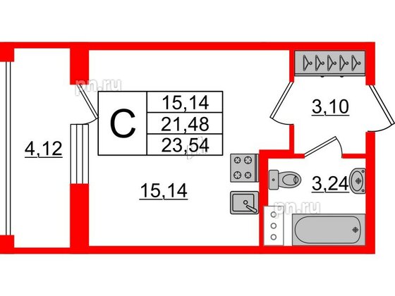 Квартира в ЖК Аквилон ZALIVE, студия, 24.3 м², 8 этаж