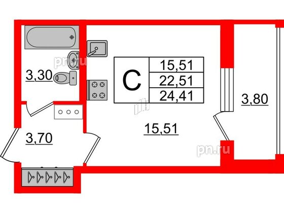 Квартира в ЖК Аквилон ZALIVE, студия, 25.1 м², 9 этаж