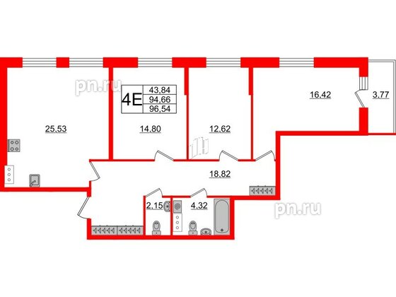 Квартира в ЖК Аквилон ZALIVE, 3 комнатная, 95.1 м², 6 этаж