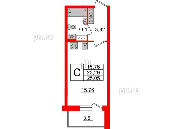 Квартира в ЖК Аквилон ZALIVE, студия, 24.5 м², 5 этаж