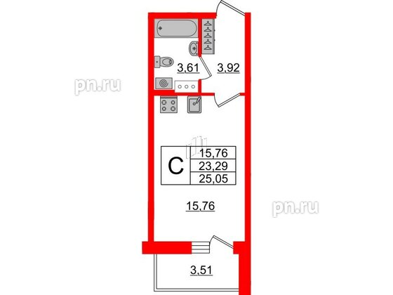 Квартира в ЖК Аквилон ZALIVE, студия, 24.5 м², 8 этаж