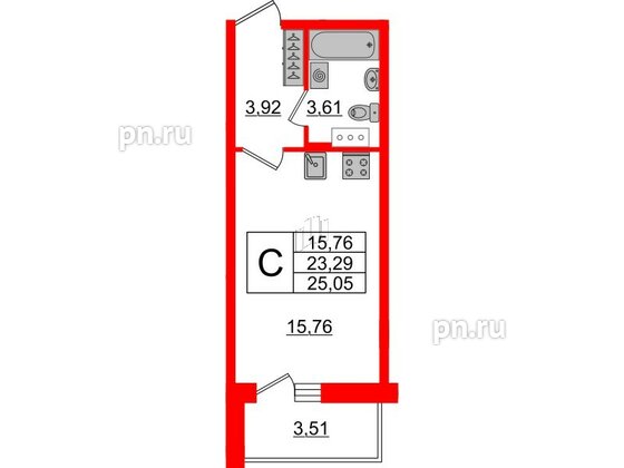 Квартира в ЖК Аквилон ZALIVE, студия, 24.5 м², 6 этаж