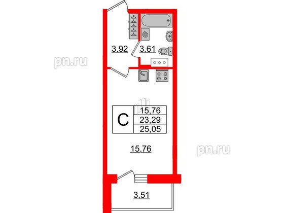 Квартира в ЖК Аквилон ZALIVE, студия, 24.5 м², 7 этаж