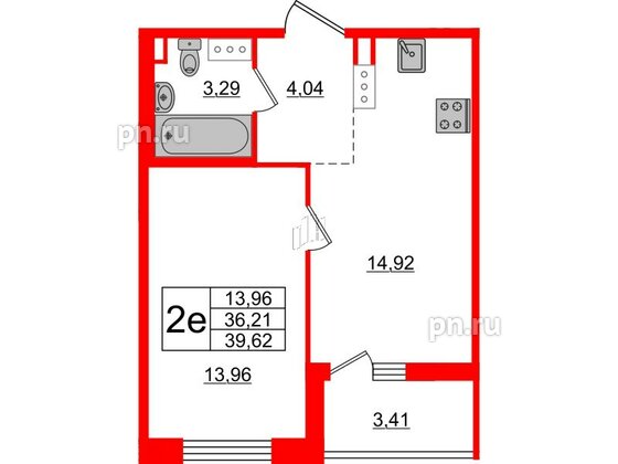 Квартира в ЖК «Черная Речка», 1 комнатная, 36.21 м², 13 этаж