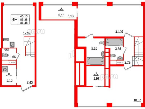 Квартира в ЖК Golden City, 2 комнатная, 86.38 м², 4 этаж