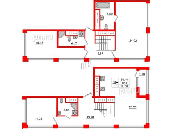 Квартира в ЖК Golden City, 3 комнатная, 111.06 м², 19 этаж