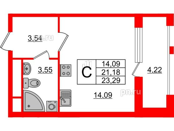 Квартира в ЖК «Нью Тайм», студия, 23.29 м², 10 этаж