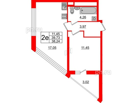 Квартира в ЖК «Нью Тайм», 1 комнатная, 38.24 м², 5 этаж