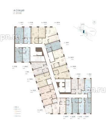 Апартаменты в ЖК 17/33 Петровский Остров, 1 комнатные, 28.61 м², 2 этаж