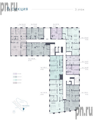 Апартаменты в ЖК 17/33 Петровский Остров, 3 комнатные, 161.24 м², 3 этаж