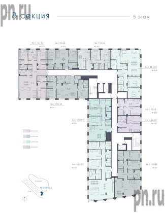 Апартаменты в ЖК 17/33 Петровский Остров, 3 комнатные, 104.87 м², 5 этаж