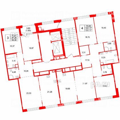 Квартира в ЖК Акватория, 3 комнатная, 99.06 м², 3 этаж