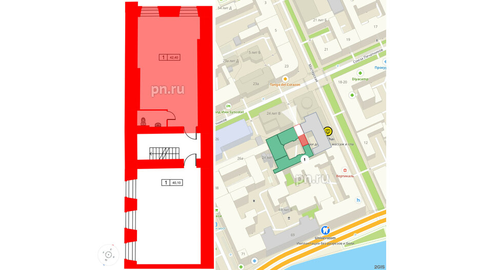 Апартаменты в ЖК Hovard Club, 1 комнатные, 42.4 м², -1 этаж