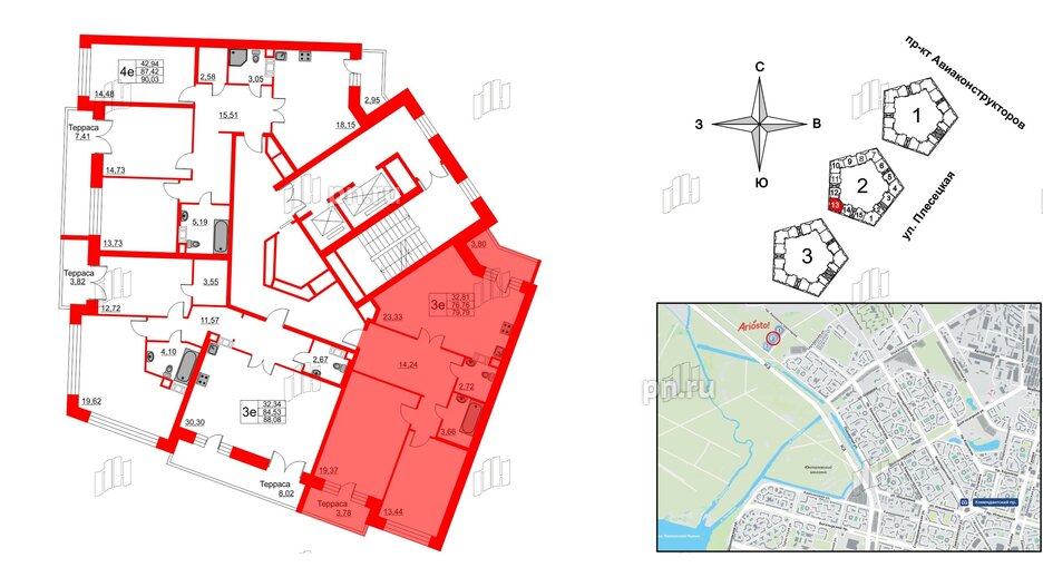 Квартира в ЖК Ariosto!, 2 комнатная, 79.79 м², 12 этаж