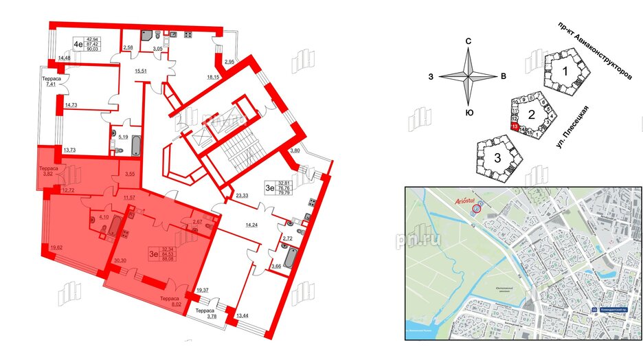 Квартира в ЖК Ariosto!, 2 комнатная, 88.08 м², 12 этаж