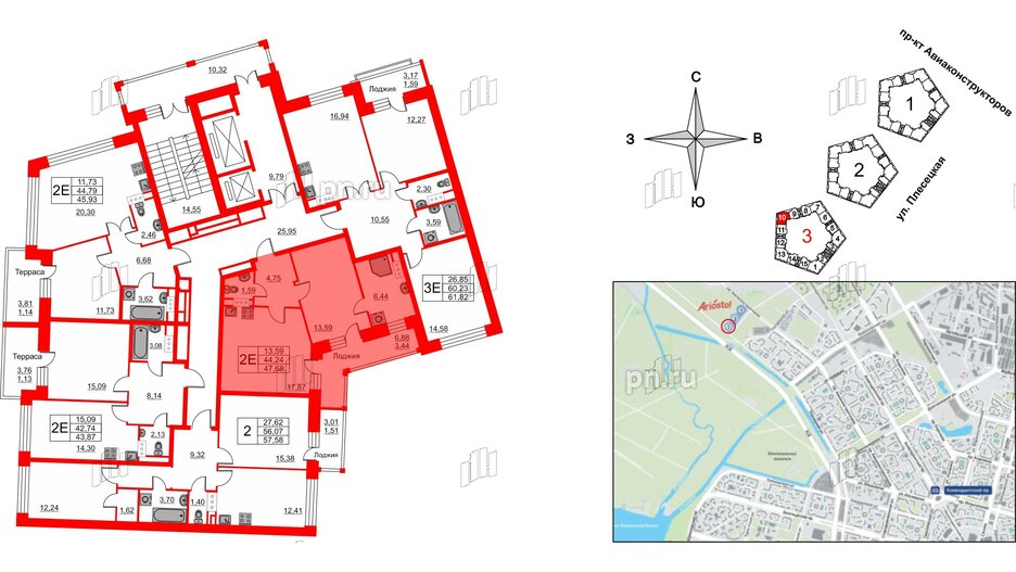 Квартира в ЖК Ariosto!, 1 комнатная, 47.68 м², 12 этаж