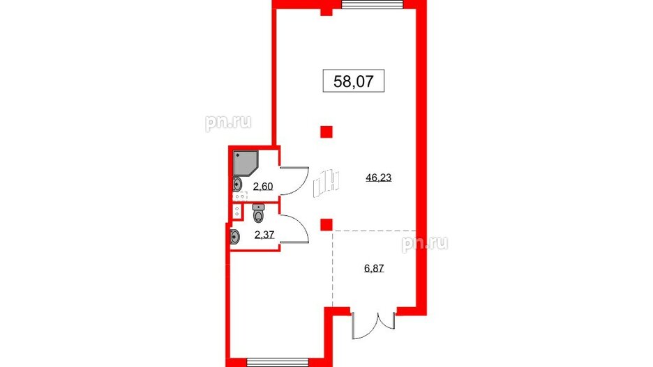 Помещение в ЖК Любоград, 58.07 м², 1 этаж