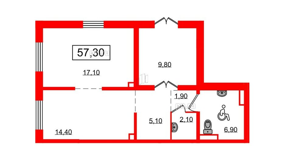 Помещение в ЖК Заповедный парк, 56.9 м², 1 этаж