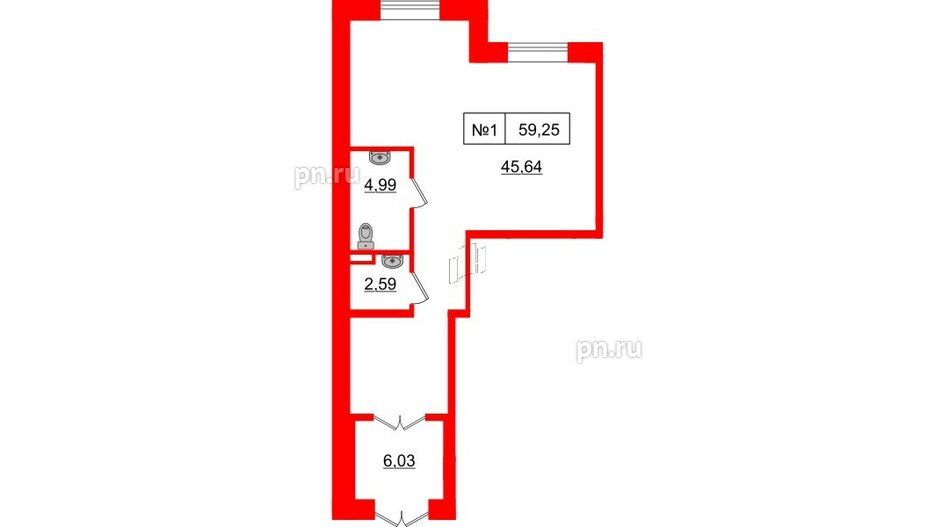 Помещение в ЖК ЦДС Приневский, 59.25 м², 1 этаж