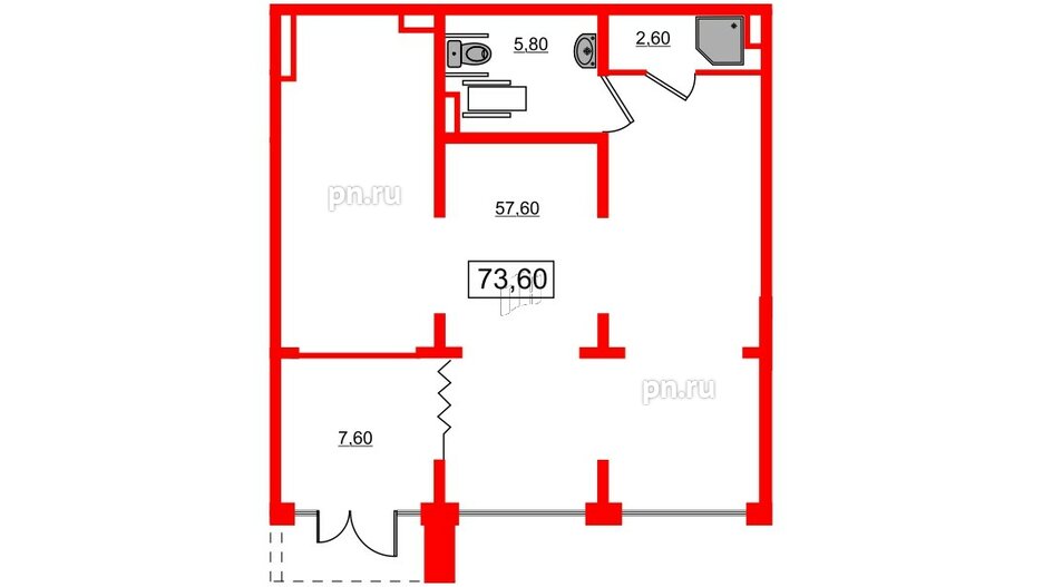 Помещение в ЖК Ручьи, 73.6 м², 1 этаж