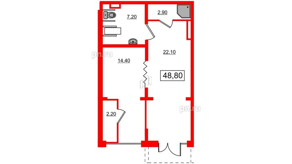 Помещение в ЖК Ручьи, 48.8 м², 1 этаж