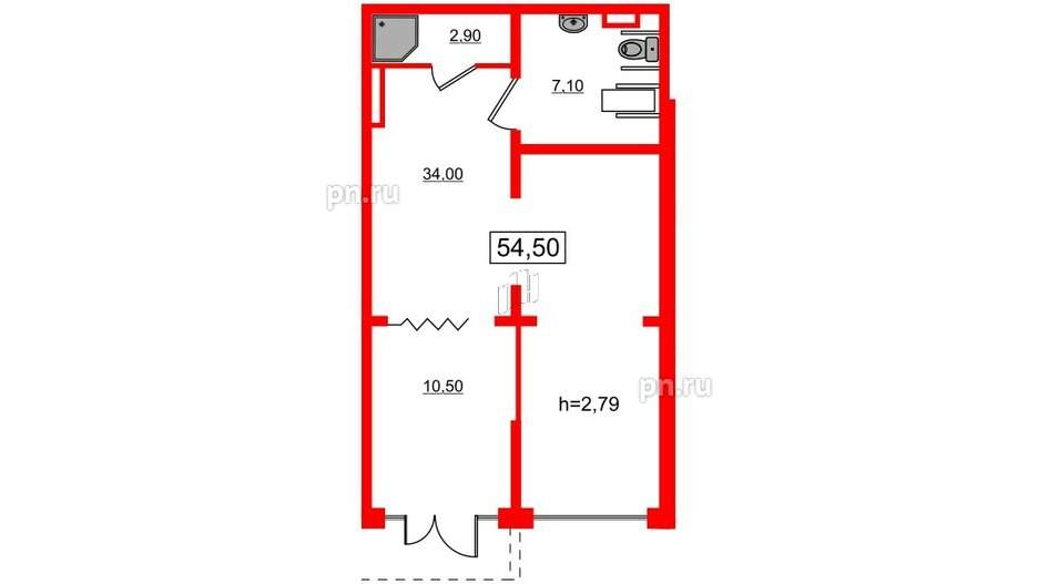 Помещение в ЖК Ручьи, 54.5 м², 1 этаж