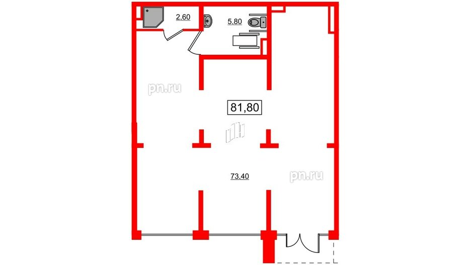 Помещение в ЖК Ручьи, 81.8 м², 1 этаж