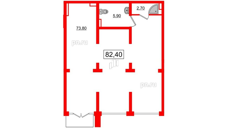 Помещение в ЖК Ручьи, 82.4 м², 1 этаж