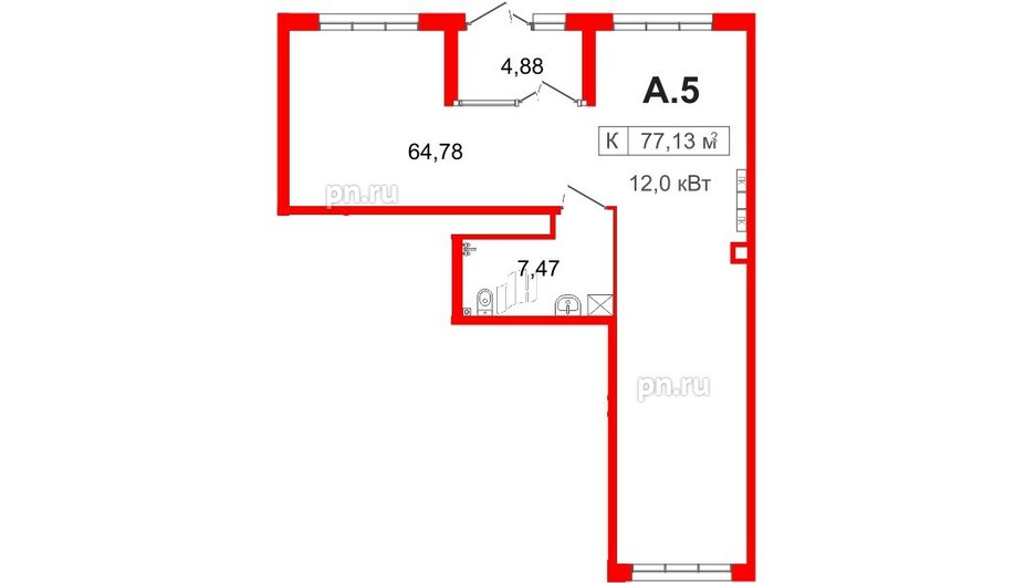 Помещение в ЖК Simple, 77.7 м²