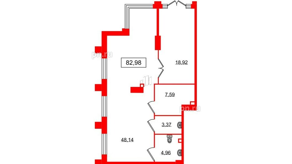 Помещение в ЖК Морская набережная.SeaView 2, 82.98 м², 1 этаж