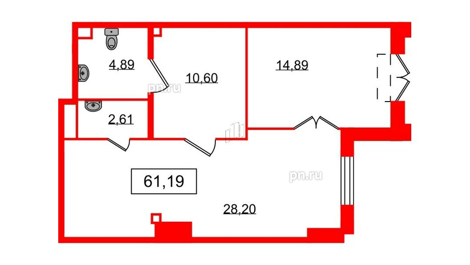 Помещение в ЖК Морская набережная.SeaView 2, 61.19 м², 1 этаж