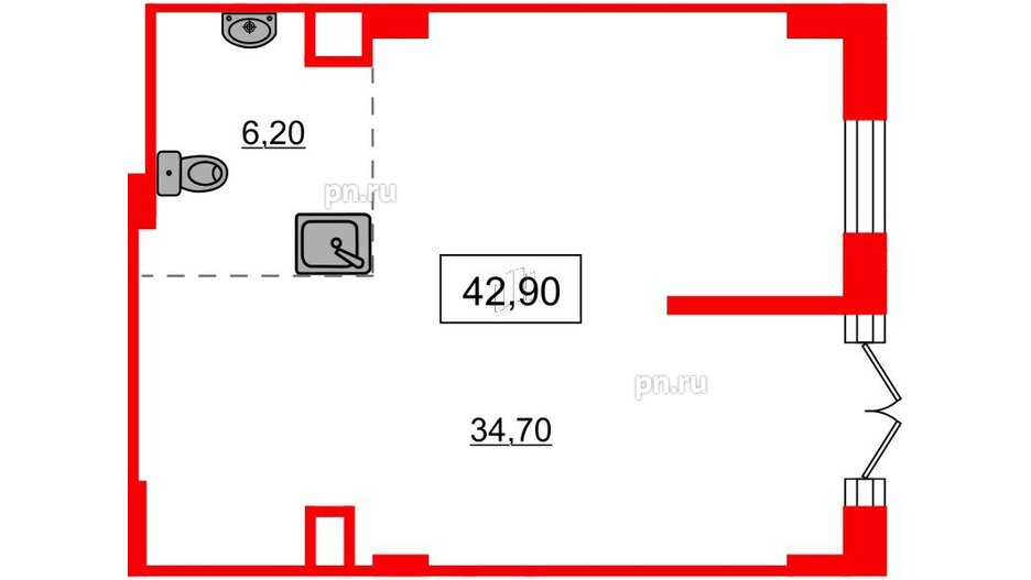 Помещение в ЖК Аквилон Stories, 42.9 м², 1 этаж