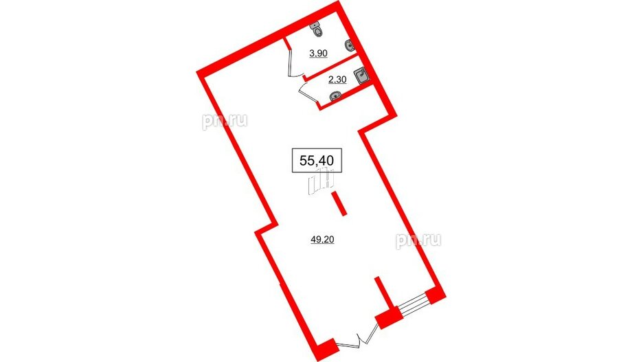 Помещение в ЖК NEWПИТЕР, 55.4 м², 1 этаж