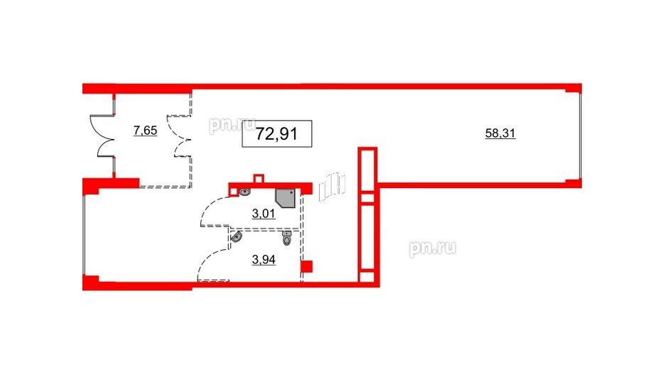 Помещение в ЖК Glorax Василеостровский, 72.91 м², 1 этаж