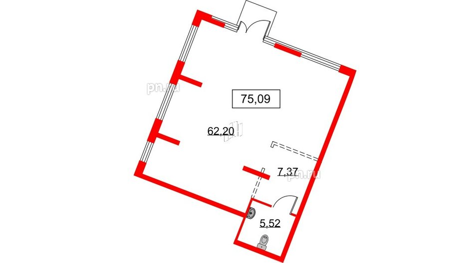 Помещение в ЖК Glorax Балтийская, 75.09 м², 1 этаж