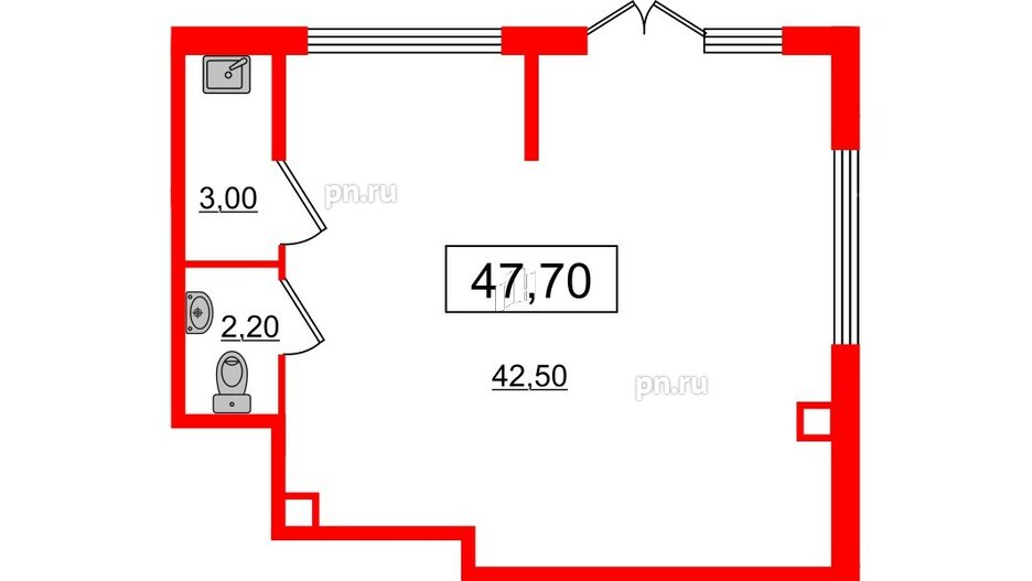 Помещение в ЖК Парадный ансамбль, 47.7 м², 1 этаж