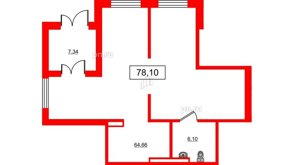 Помещение в ЖК ЦДС Parkolovo, 78.1 м², 1 этаж