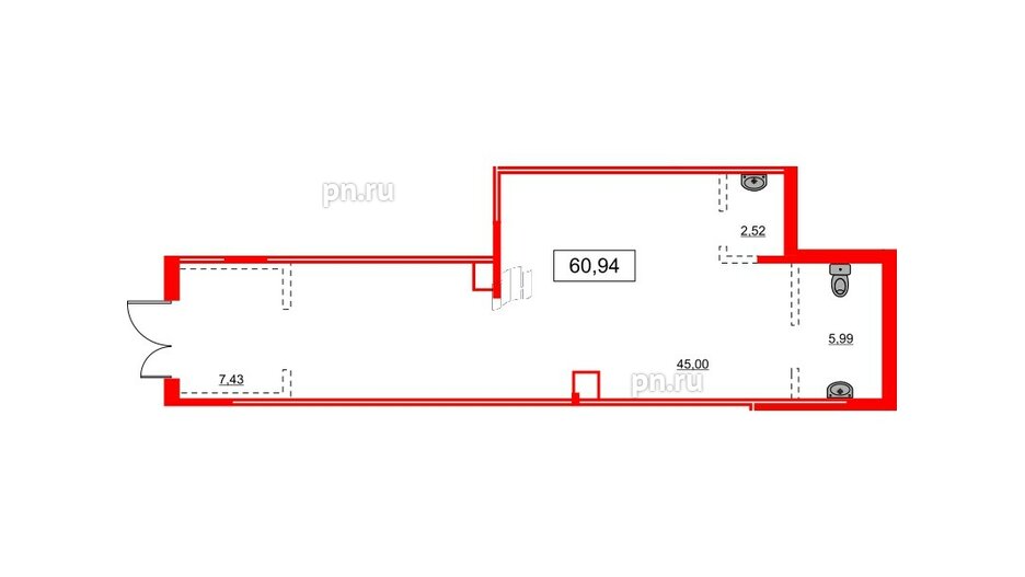 Помещение в ЖК Аквилон Leaves, 60.94 м², 1 этаж