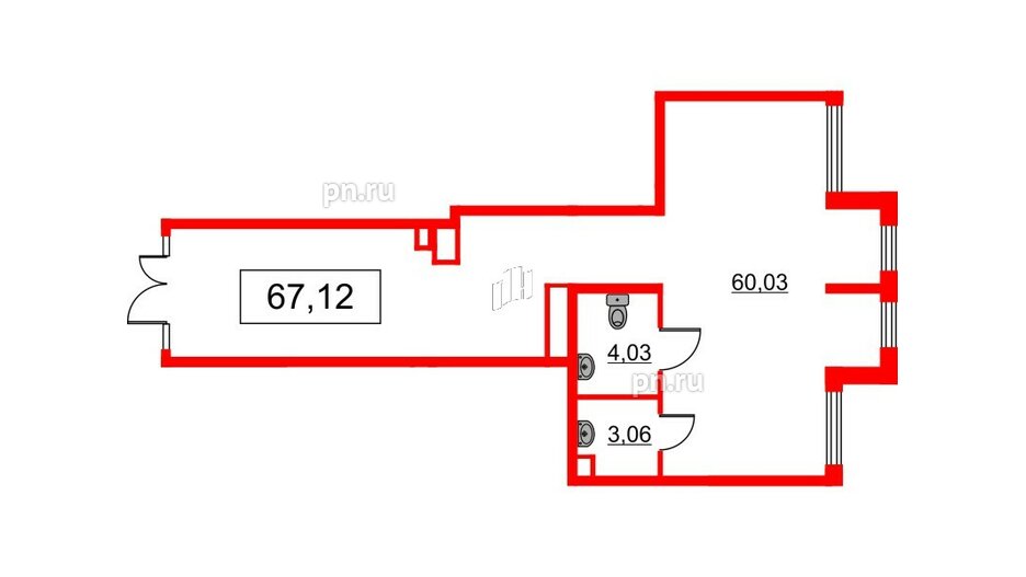 Помещение в ЖК ЦДС Новосаратовка «Город первых», 67.12 м², 1 этаж