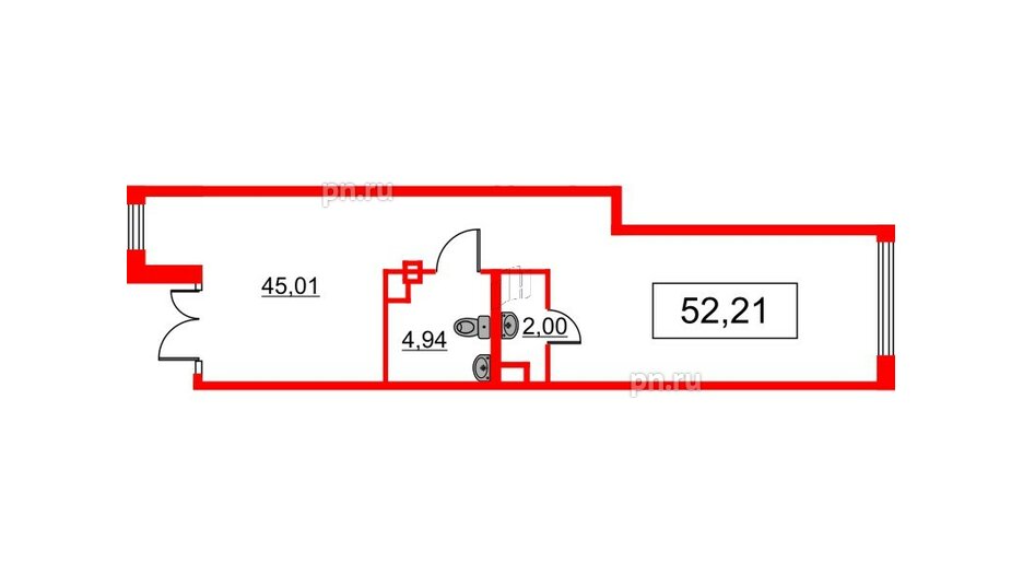 Помещение в ЖК ЦДС Новосаратовка «Город первых», 52.21 м², 1 этаж