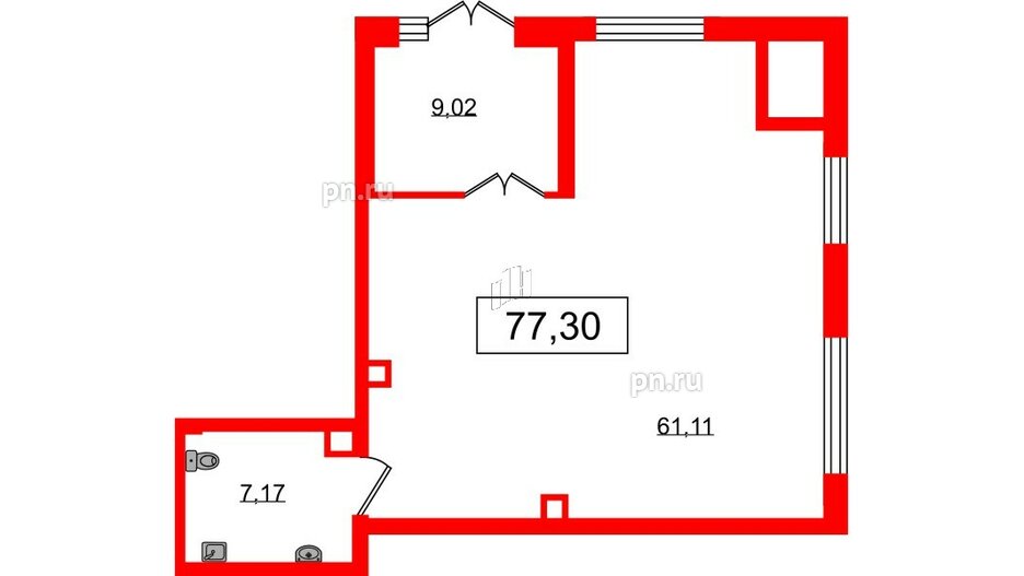 Помещение в ЖК Наука, 77.3 м², 1 этаж