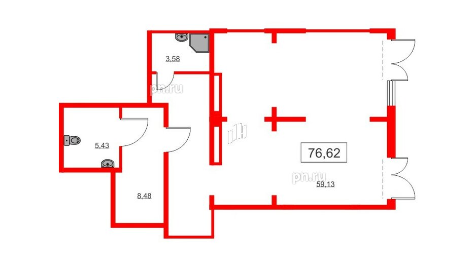 Помещение в ЖК Морская миля, 76.2 м², 1 этаж