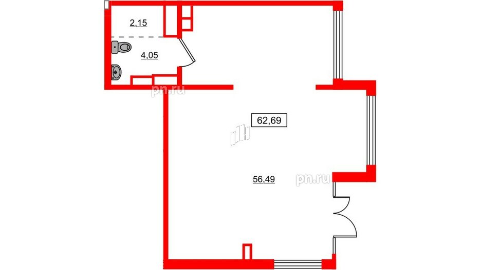 Помещение в ЖК ЦДС Новосаратовка «Город первых», 62.69 м², 1 этаж