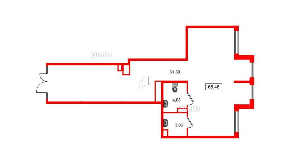 Помещение в ЖК ЦДС Новосаратовка «Город первых», 68.48 м², 1 этаж