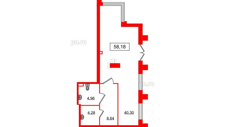 Помещение в ЖК Морская набережная.SeaView 2, 58.18 м², 1 этаж