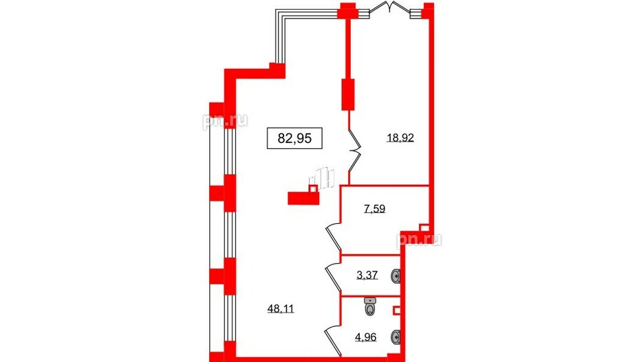 Помещение в ЖК Морская набережная.SeaView 2, 82.95 м², 1 этаж