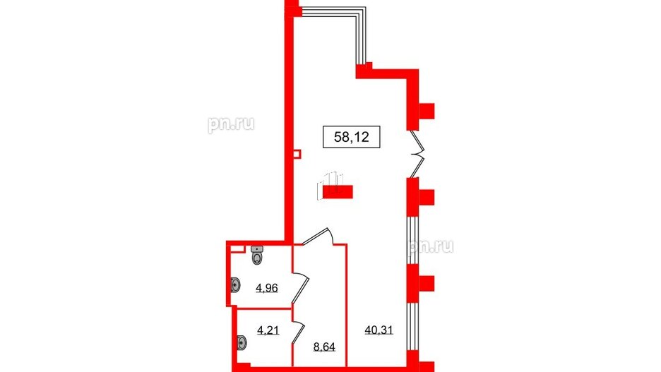 Помещение в ЖК Морская набережная.SeaView 2, 58.12 м², 1 этаж